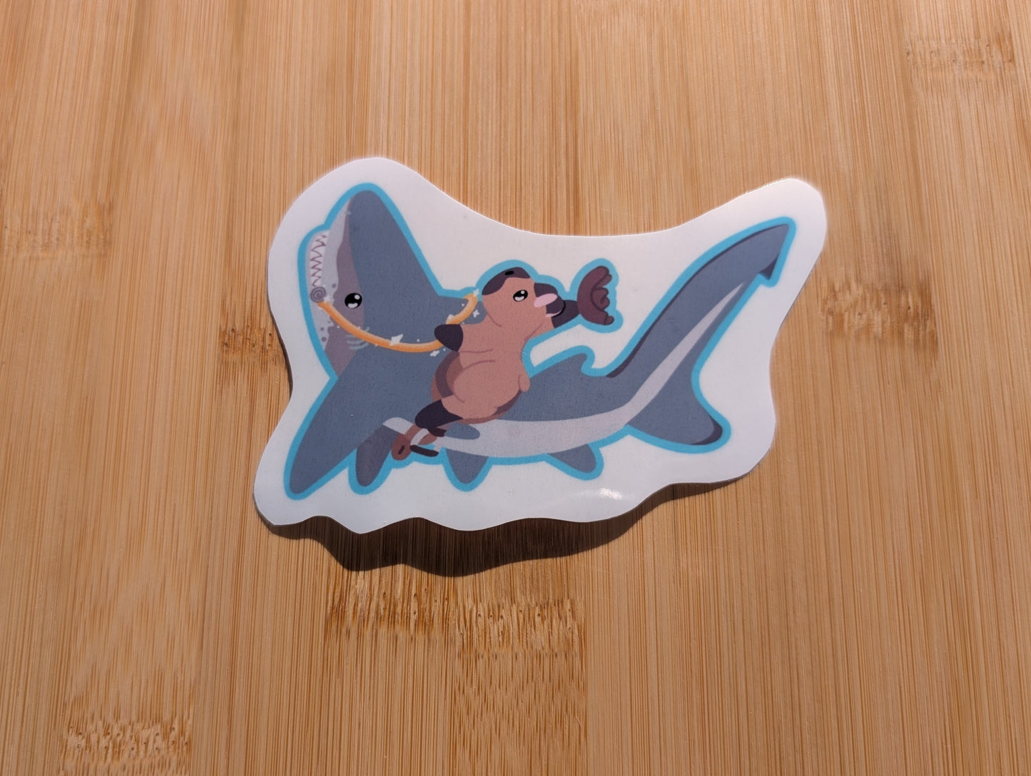 3x4 inch Capybara Riding a Bull Shark Sticker