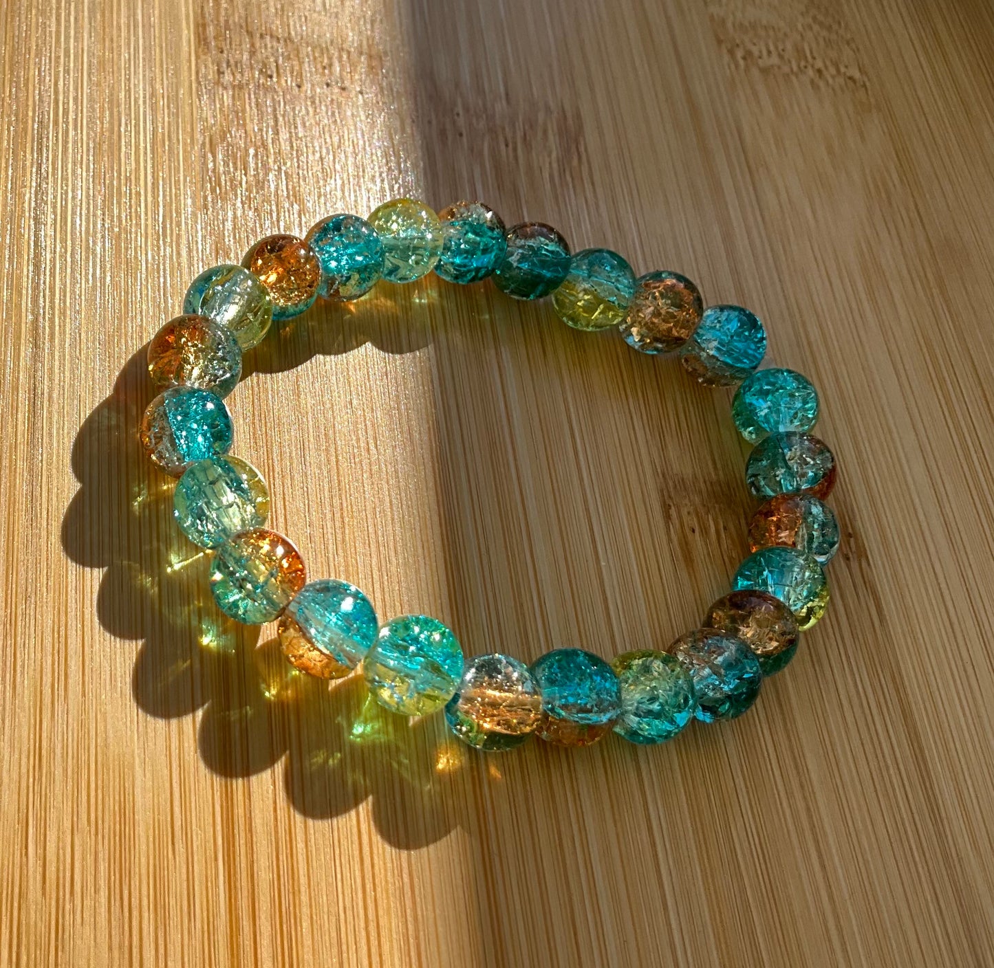 Amber Blue Glass Bead Bracelet