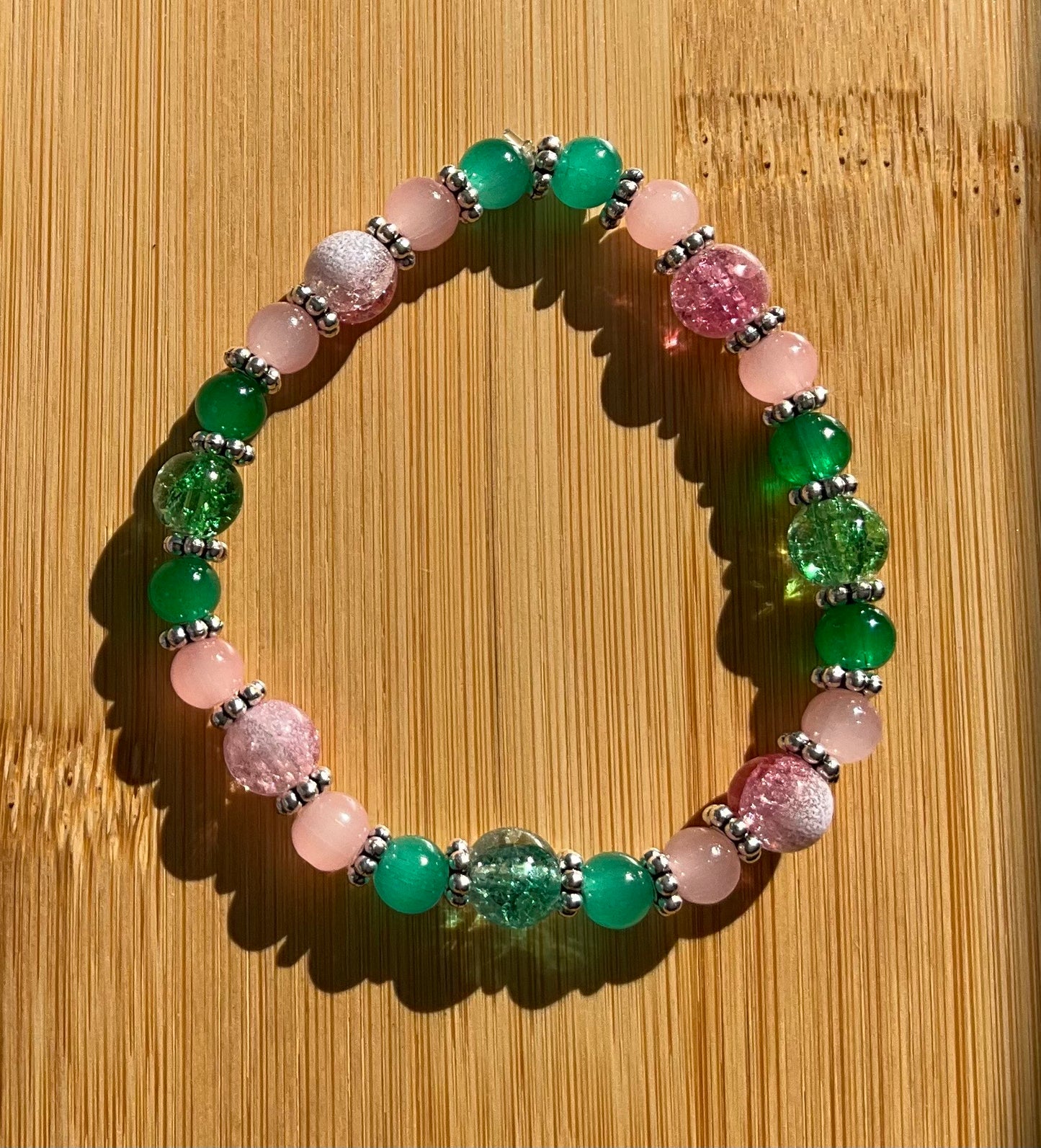 Pink & Green Glass Bead Bracelet