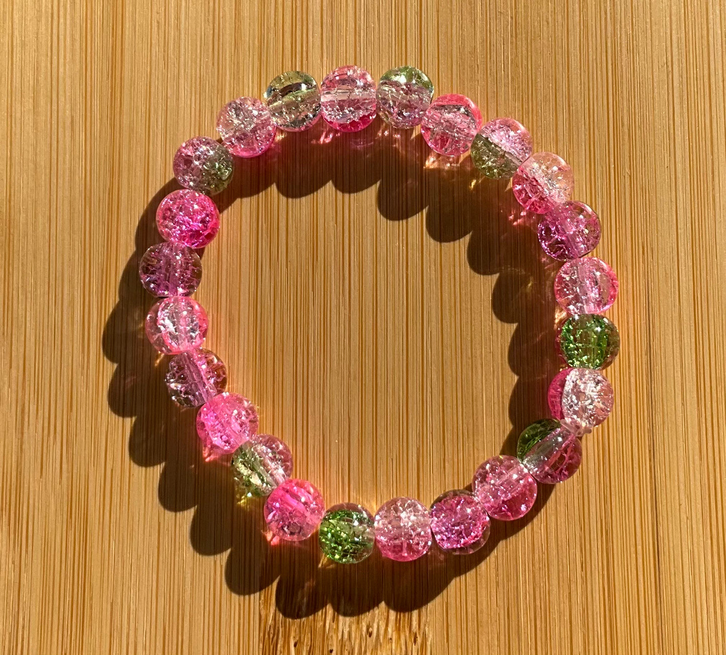 Pink And Green Glass Bead Bracelet