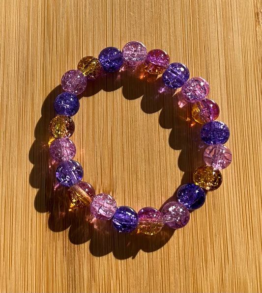 Purple And Gold Glass Bead Bracelet