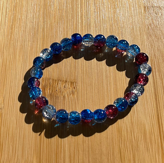 Blue, Red, White Glass Bead Bracelet