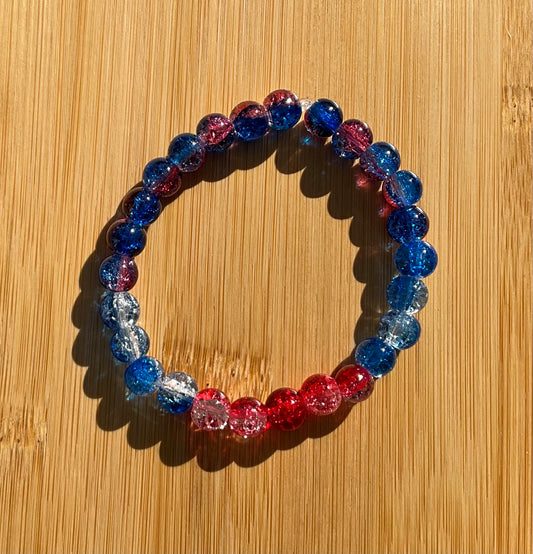 Blue, Red, White Mix Glass Bead Bracelet