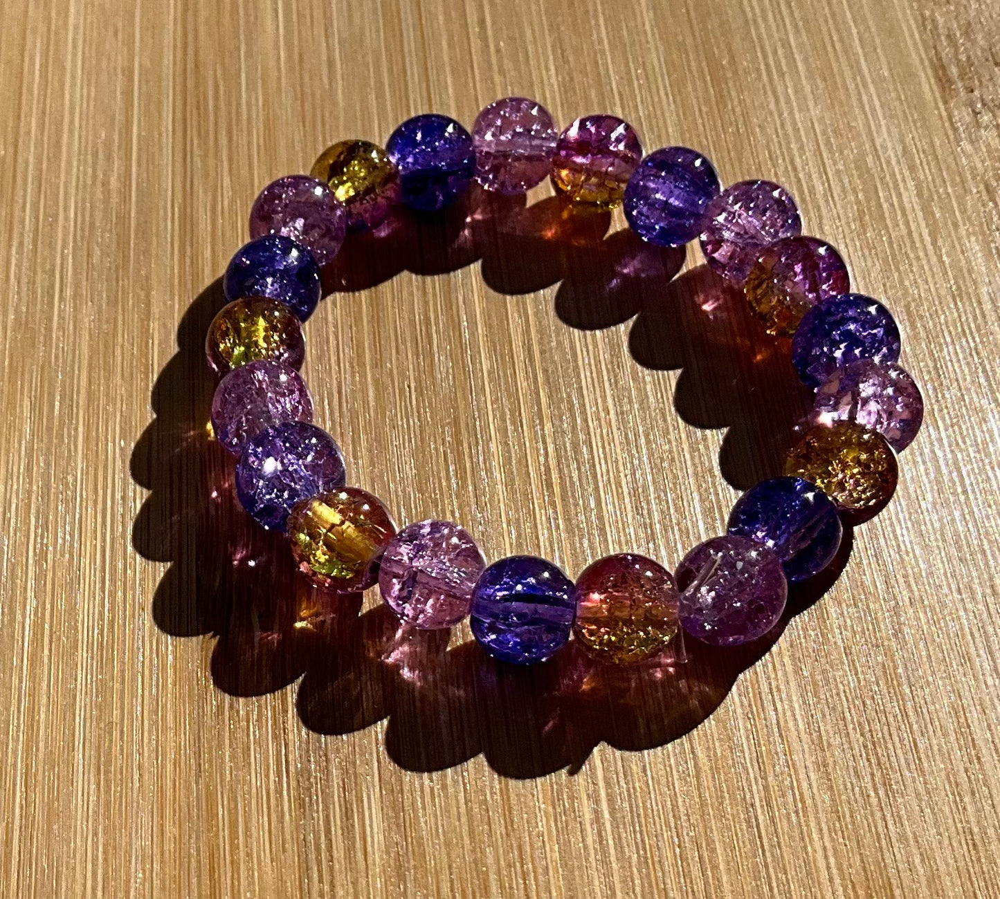 Purple And Gold Glass Bead Bracelet