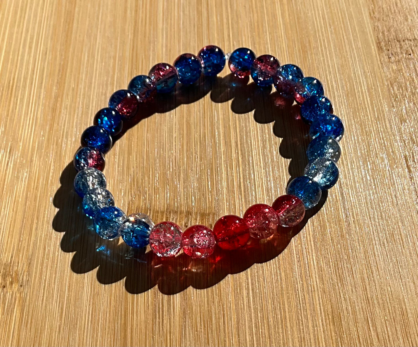 Blue, Red, White Mix Glass Bead Bracelet