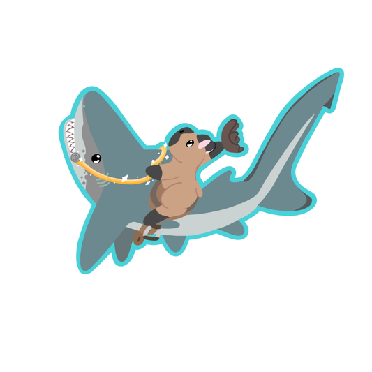 3x4 inch Capybara Riding a Bull Shark Sticker