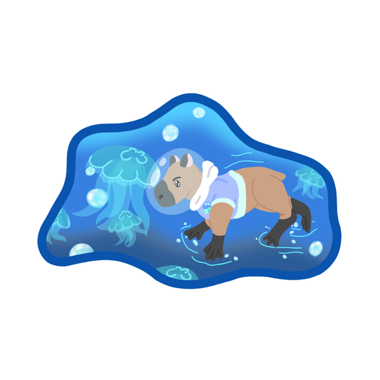 3x4 inch Capybara Diver Sticker