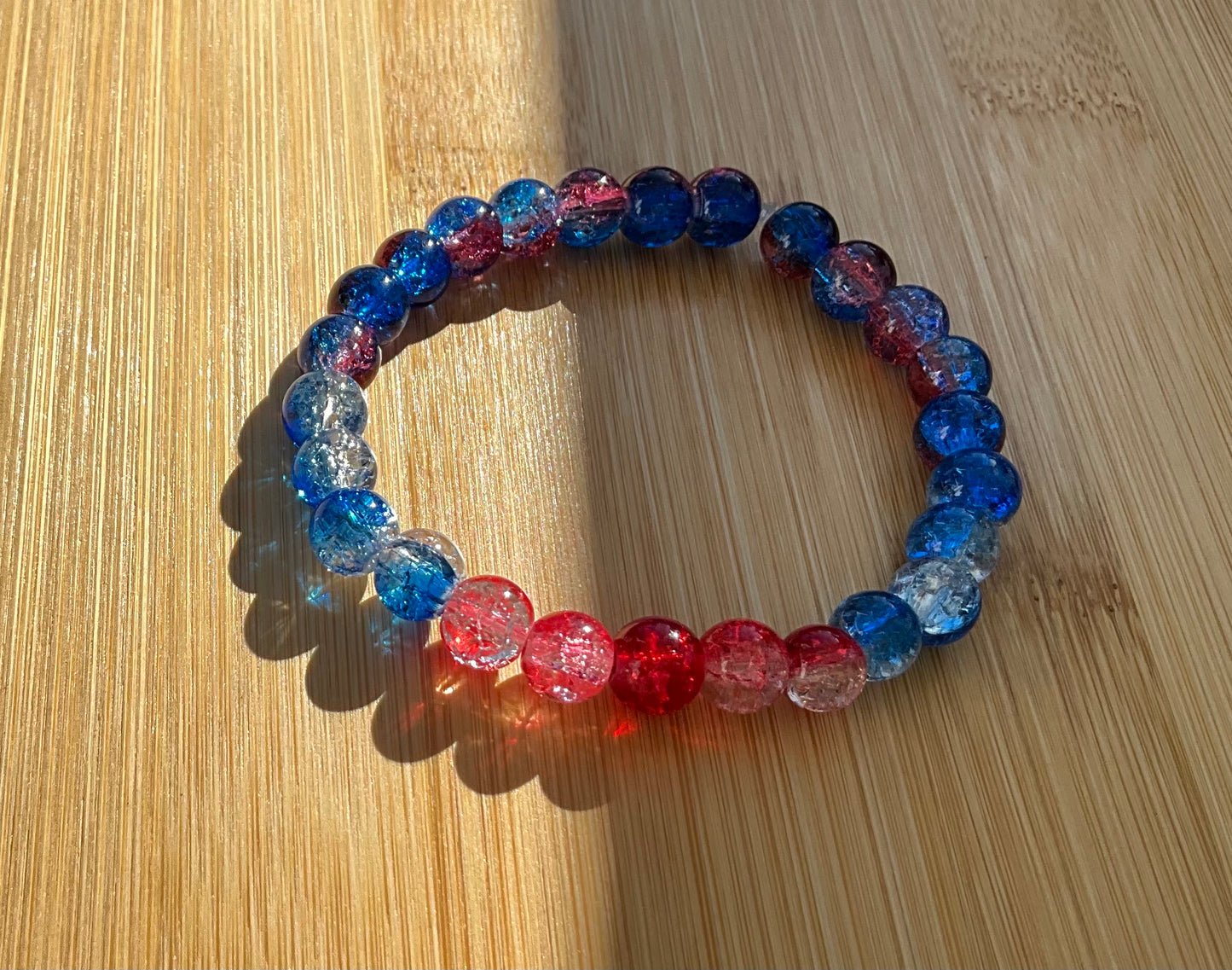 Blue, Red, White Mix Glass Bead Bracelet