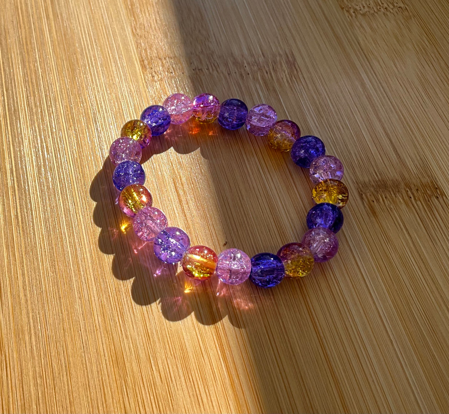 Purple And Gold Glass Bead Bracelet