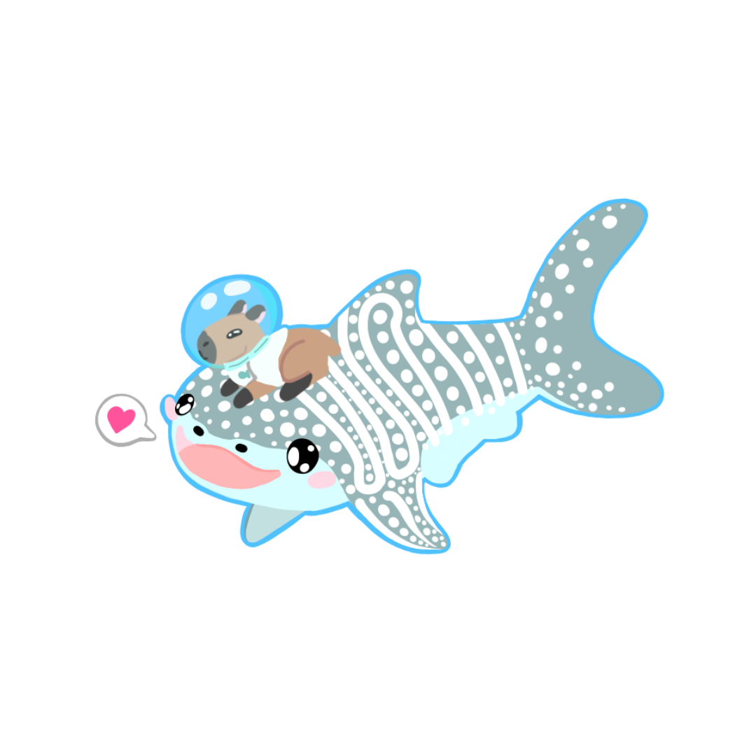 2x3 inch Whale Shark With a Capybara Sticker